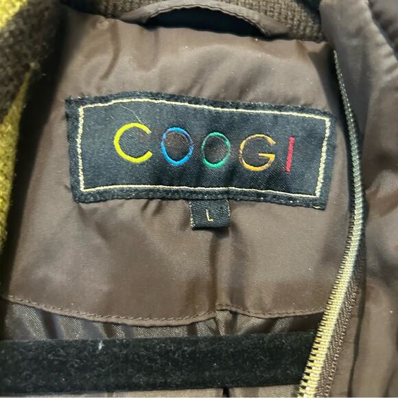 Coogi Puffer Jacket Brown Gold Coat Full Zip & Snap Button Spellout Size Large - Picture 3 of 13